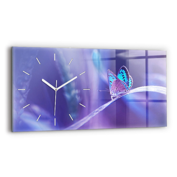 Zegar szklany poziomy Motyl Na Trawie