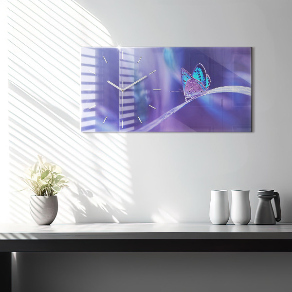 Zegar szklany poziomy Motyl Na Trawie