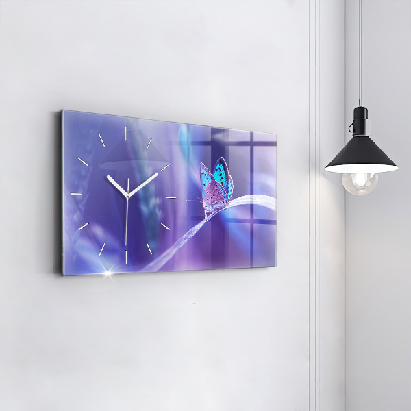 Zegar szklany poziomy Motyl Na Trawie