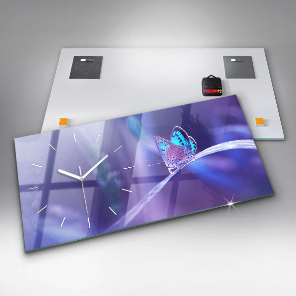 Zegar szklany poziomy Motyl Na Trawie