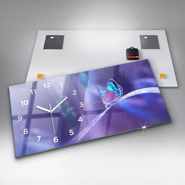 Zegar szklany poziomy Motyl Na Trawie