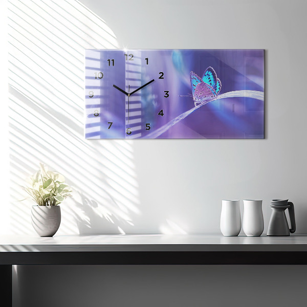 Zegar szklany poziomy Motyl Na Trawie