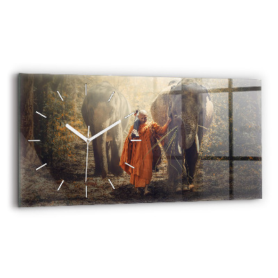 Zegar poziomy Mnich prowadzący słonie