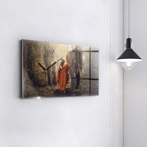 Zegar poziomy Mnich prowadzący słonie