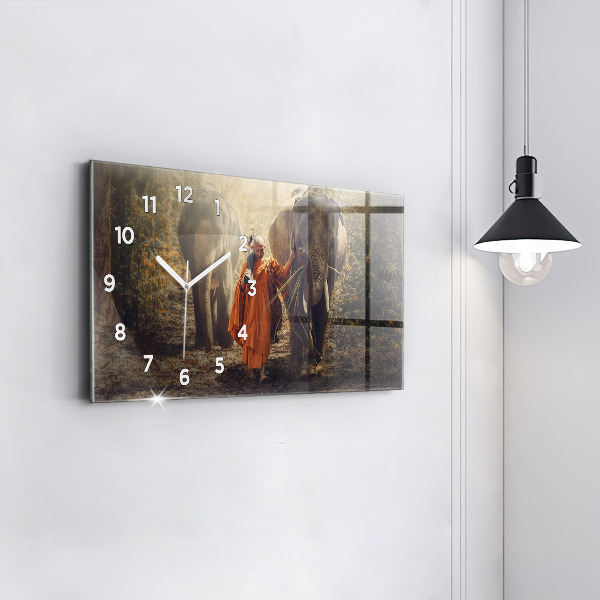 Zegar poziomy Mnich prowadzący słonie