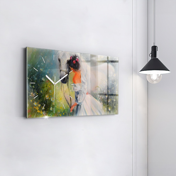 Zegar poziomy Piękna Kobieta Z Koniem