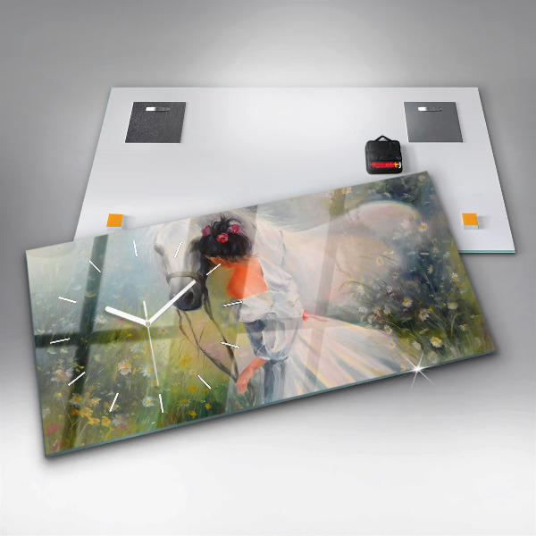 Zegar poziomy Piękna Kobieta Z Koniem