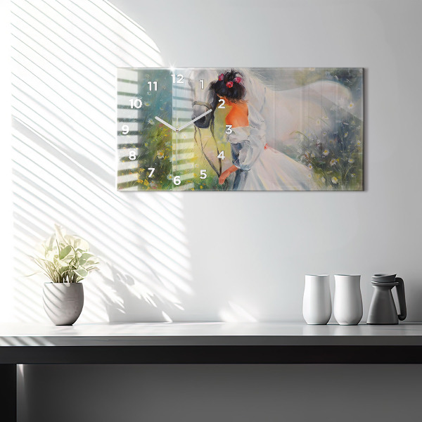 Zegar poziomy Piękna Kobieta Z Koniem