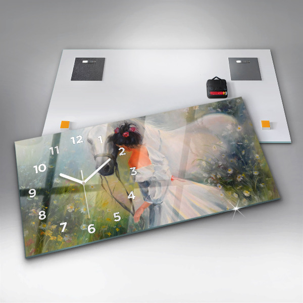 Zegar poziomy Piękna Kobieta Z Koniem