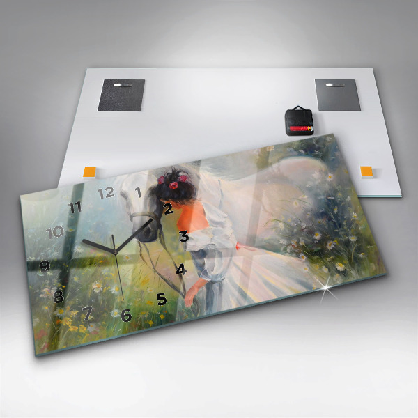 Zegar poziomy Piękna Kobieta Z Koniem