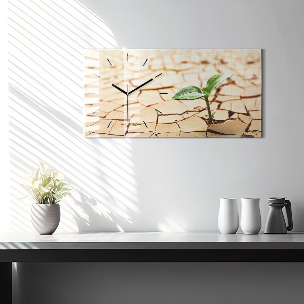 Zegar ścienny poziomy Roślina w wysuszonej ziemi