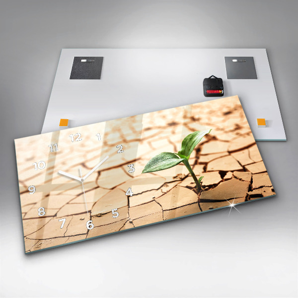 Zegar ścienny poziomy Roślina w wysuszonej ziemi