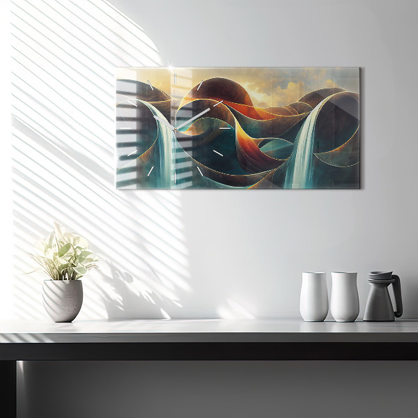 Zegar szklany poziomy Płynący wodospad tło