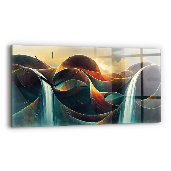 Zegar szklany poziomy Płynący wodospad tło