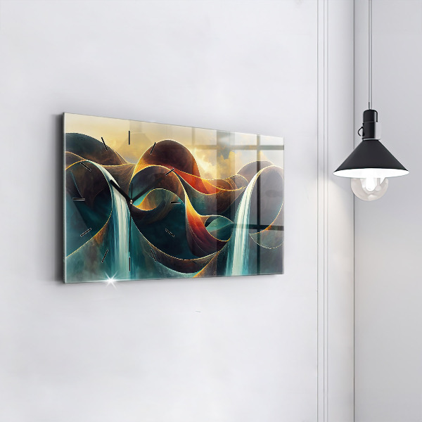 Zegar szklany poziomy Płynący wodospad tło