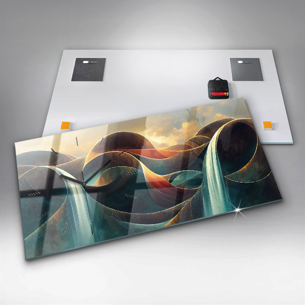 Zegar szklany poziomy Płynący wodospad tło