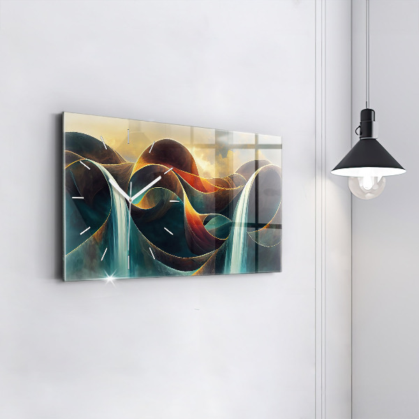 Zegar szklany poziomy Płynący wodospad tło