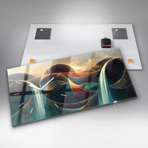 Zegar szklany poziomy Płynący wodospad tło