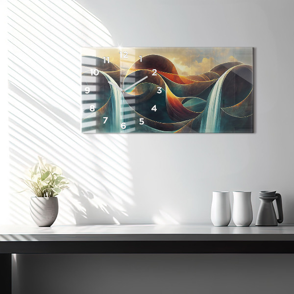 Zegar szklany poziomy Płynący wodospad tło