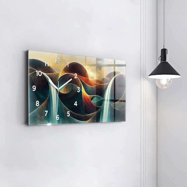 Zegar szklany poziomy Płynący wodospad tło