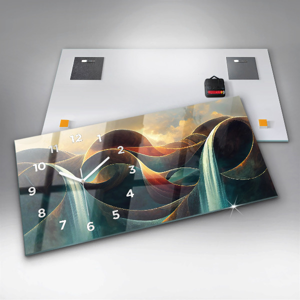 Zegar szklany poziomy Płynący wodospad tło