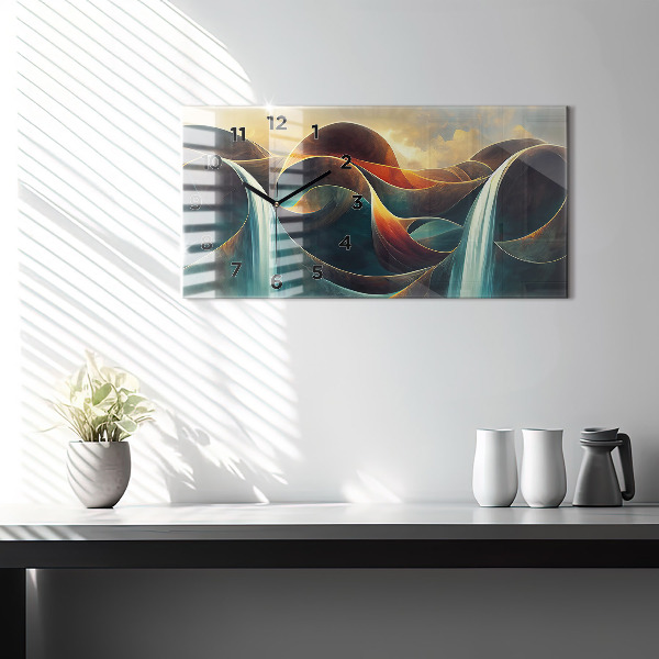 Zegar szklany poziomy Płynący wodospad tło