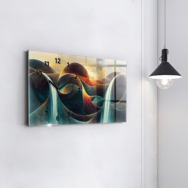 Zegar szklany poziomy Płynący wodospad tło