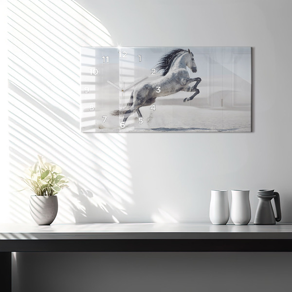 Zegar ścienny poziomy Galopujący biały koń
