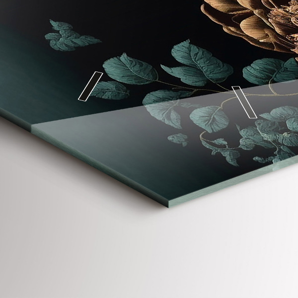 Zegar szklany poziomy Kwiat i złote motyle