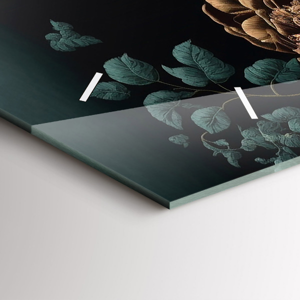 Zegar szklany poziomy Kwiat i złote motyle