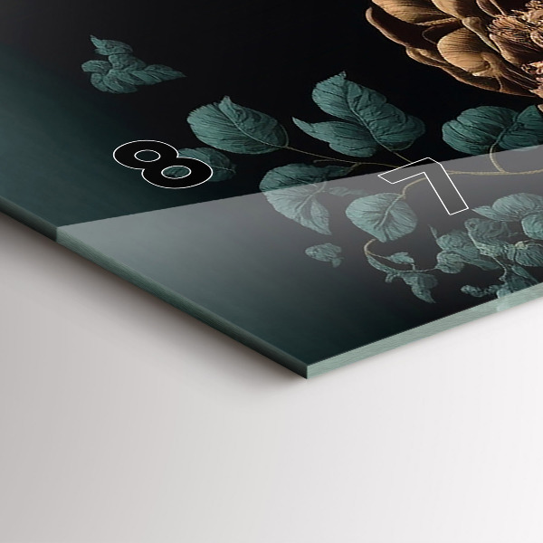 Zegar szklany poziomy Kwiat i złote motyle