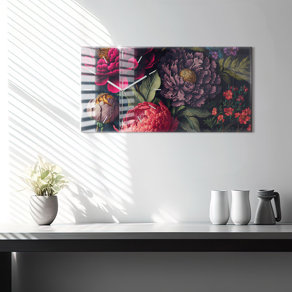 Zegar szklany poziomy Vintage bukiet kwiatów