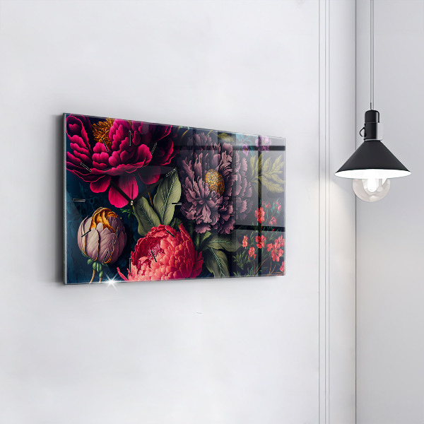 Zegar szklany poziomy Vintage bukiet kwiatów