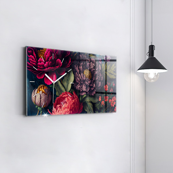 Zegar szklany poziomy Vintage bukiet kwiatów