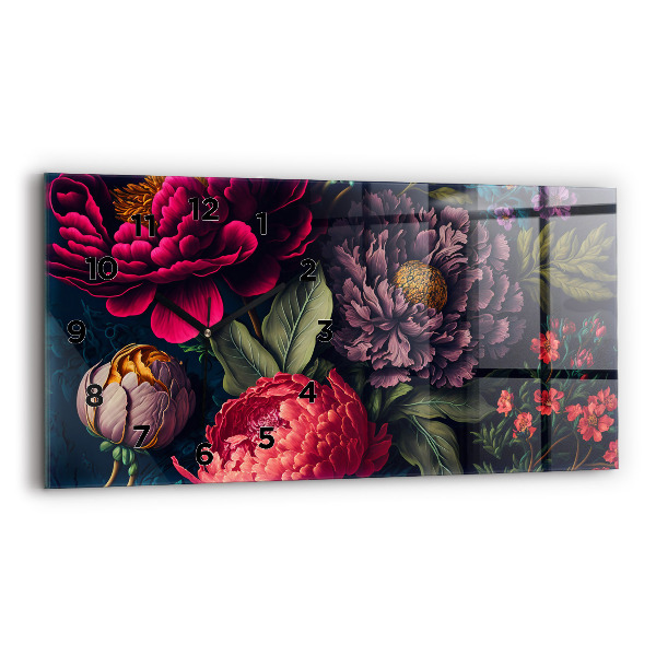 Zegar szklany poziomy Vintage bukiet kwiatów
