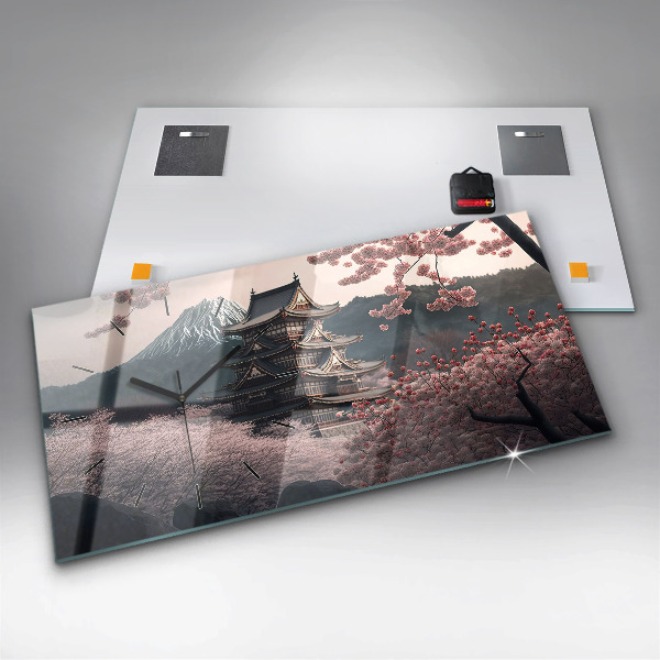 Zegar szklany poziomy Azjatycka wieża Kwiaty wiśni