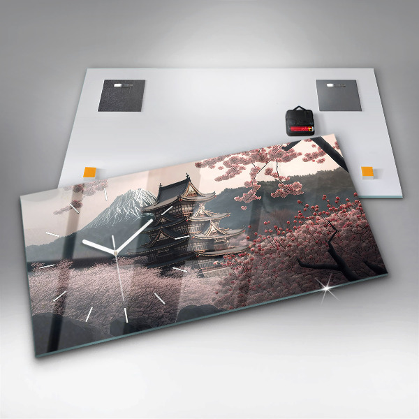 Zegar szklany poziomy Azjatycka wieża Kwiaty wiśni