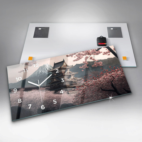 Zegar szklany poziomy Azjatycka wieża Kwiaty wiśni
