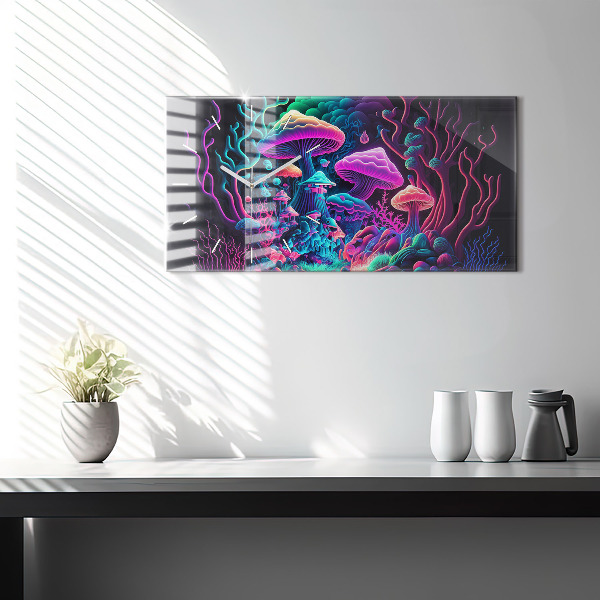 Zegar szklany poziomy Neonowe Grzyby