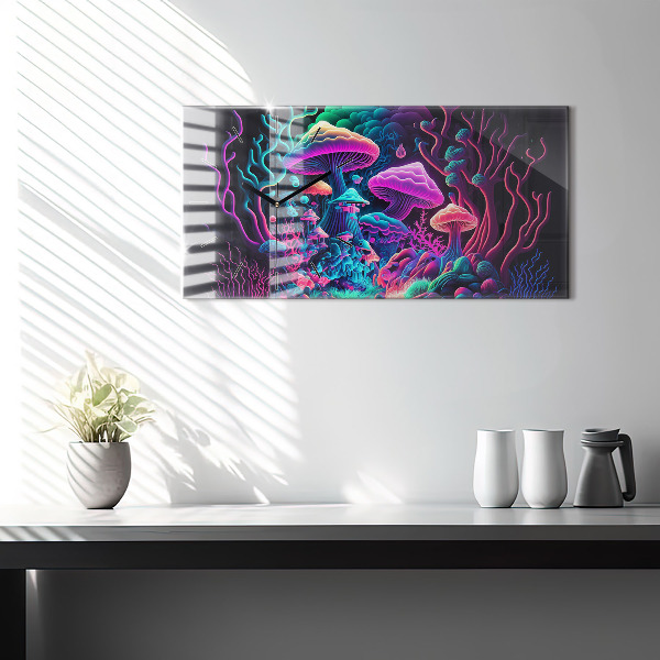 Zegar szklany poziomy Neonowe Grzyby