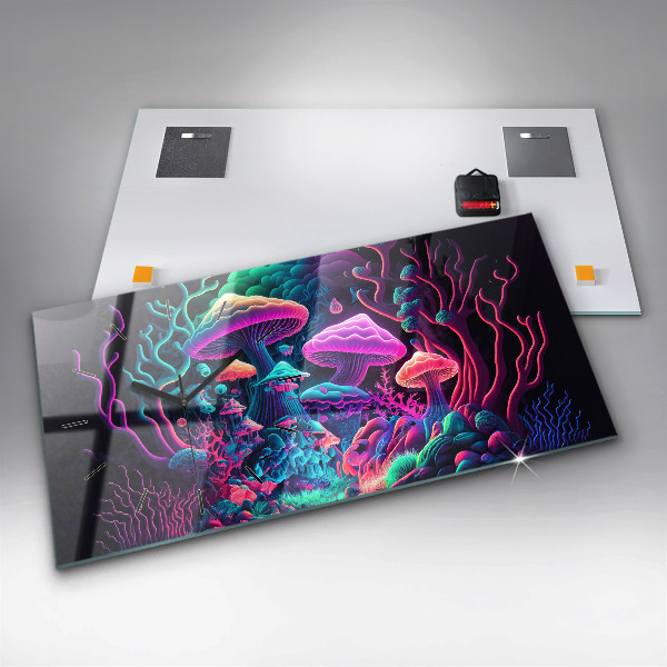 Zegar szklany poziomy Neonowe Grzyby