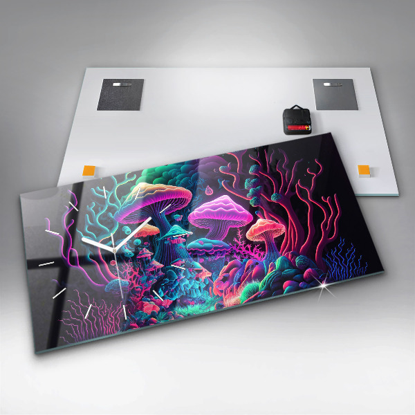 Zegar szklany poziomy Neonowe Grzyby