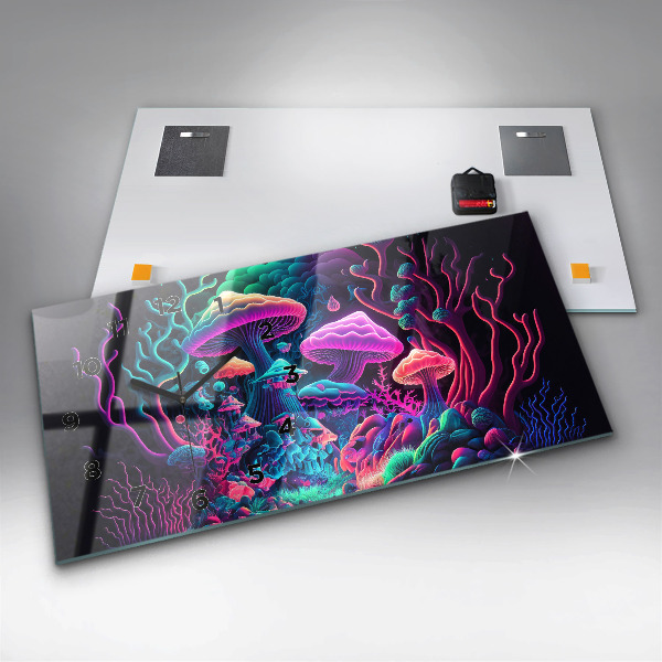 Zegar szklany poziomy Neonowe Grzyby