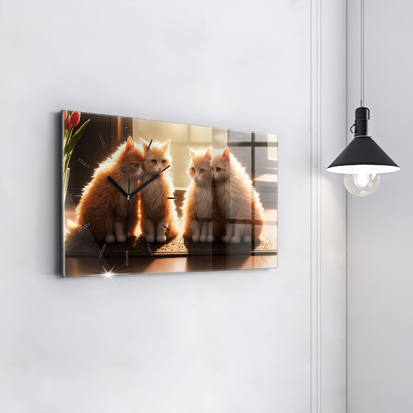 Zegar szklany poziomy Cztery kotki w słońcu