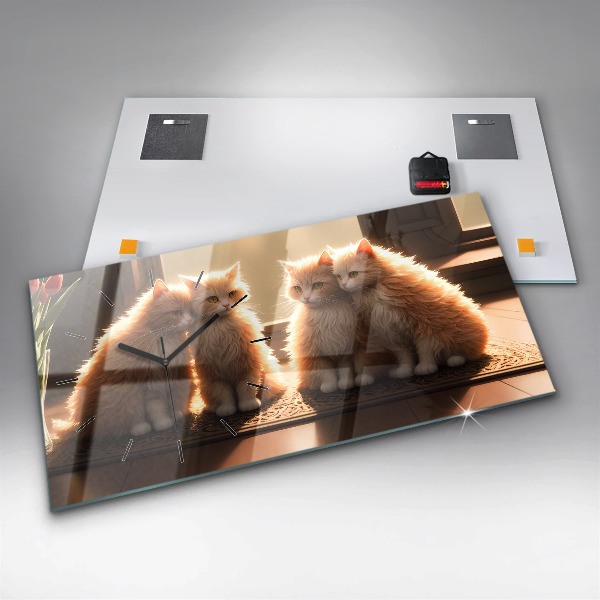 Zegar szklany poziomy Cztery kotki w słońcu