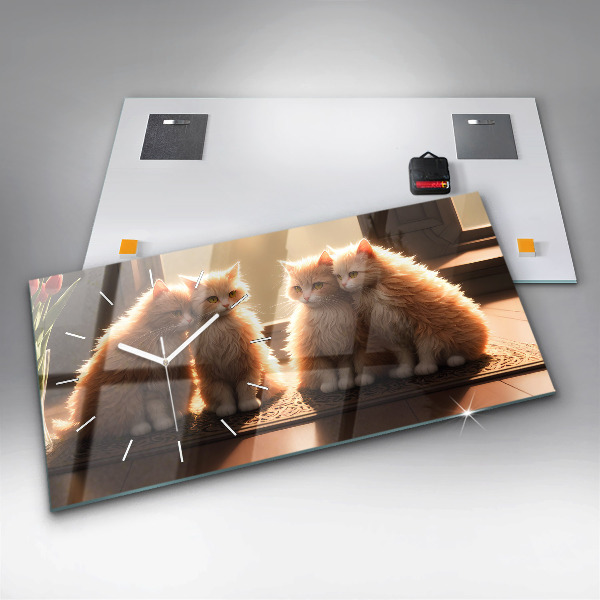 Zegar szklany poziomy Cztery kotki w słońcu