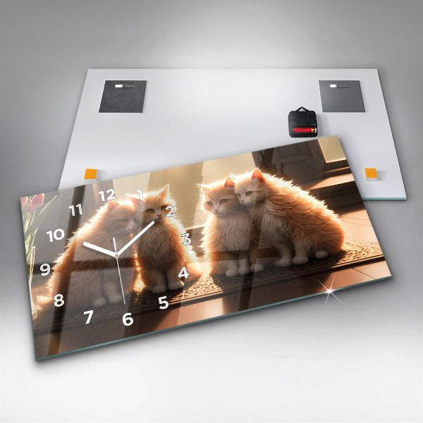 Zegar szklany poziomy Cztery kotki w słońcu