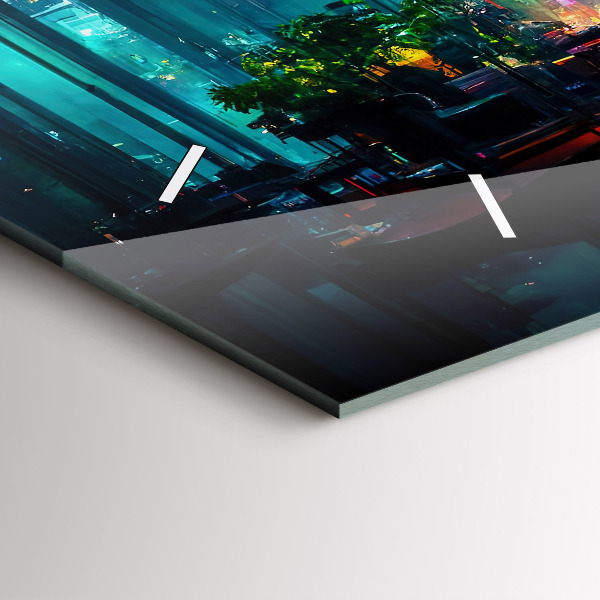 Zegar szklany poziomy Miasto w stylu cyberpunk