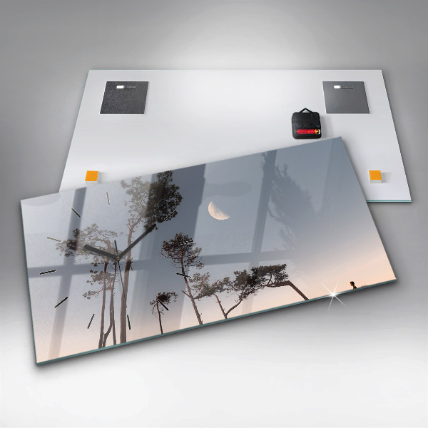 Zegar poziomy Półksiężyc i drzewa