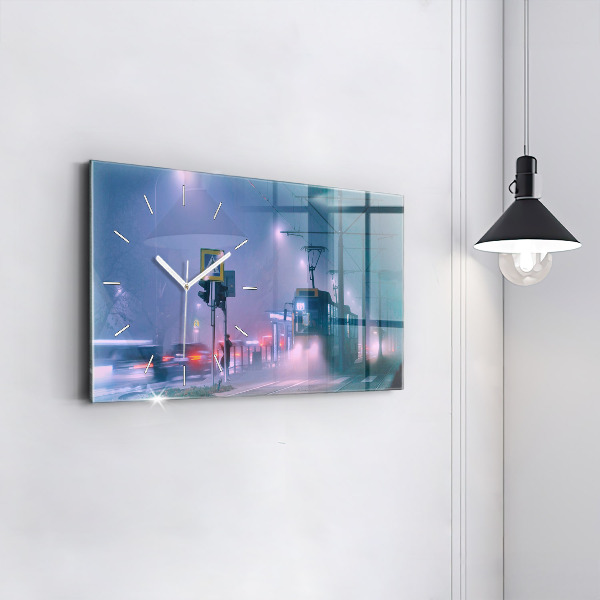 Zegar ścienny poziomy Warszawa we mgle